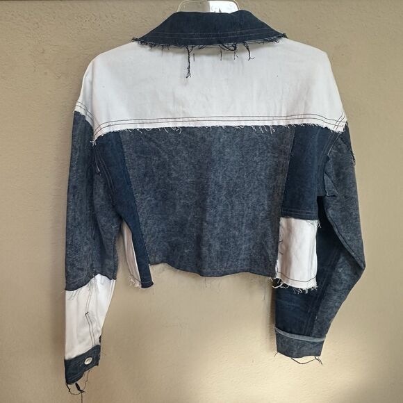 Kroix Large Patchwork Denim Raw Hem Cropped Jacket - Picture 4 of 6